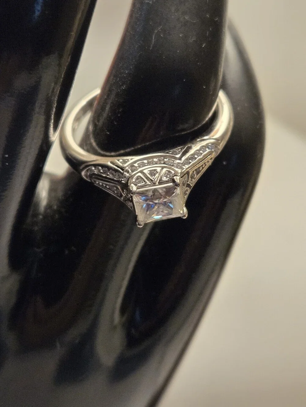 1 Ct Princess Cut Moissanite Ring 925 Sterling Silver Pavé Accent Cathedral Set